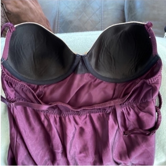 Vintage Gillian O’Malley Purple Nighty Satin Burgundy Tan Lace Slip Dress 90 Y2K - Picture 11 of 17